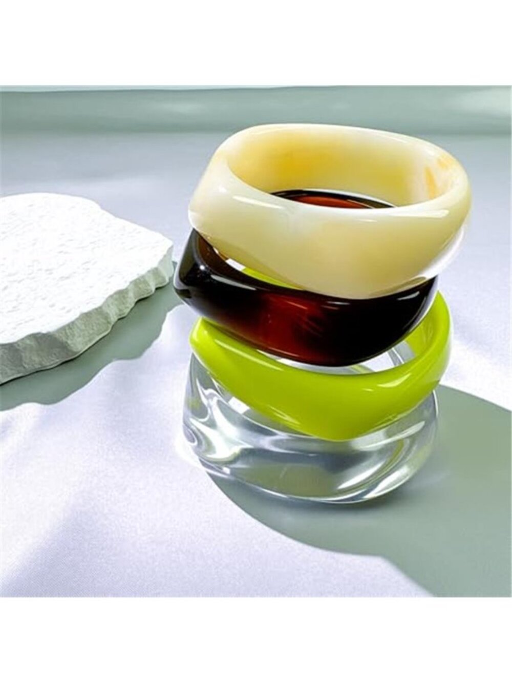 4 PCS Chunky Acrylic Resin Bangle Bracelets for Women Colorful Wide Bangles - Picture 6 of 7